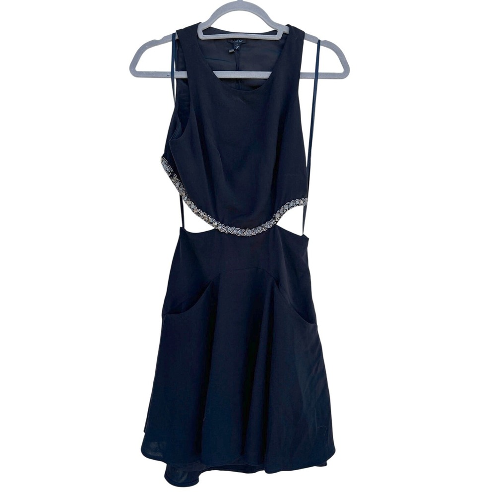 NBD Black Cutout Beaded Mini Dress Sleeveless Fit & Flare Size S NWT - Picture 1 of 10